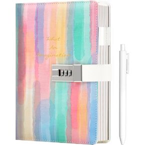 CAGIE Diary with Lock for Girls Age 8-12,Birthday Gifts for 9 10 11 12 Year Old Girls, Tie Dye Design 192 Pages Diary with Pen, 5.7 x 8.5 Inch Journal with Lock for Women Girl,White in Kuwait
