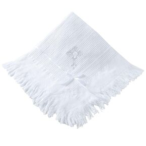 Booulfi Fringe Baby Blankets Neutral,Baptism Christening Blanket for Baby | White Baby Blankets for Boys Girls,Cross Waffle Fringe Baby Shawl Newborn,New Baby Essentials,Baptism Gifts for Boys,48X49 in Kuwait