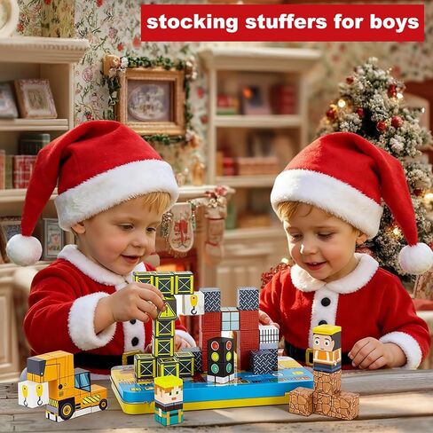 45PCS Magnetic Blocks Travel Toys for Kids with Portable Iron Box, Mini Magnetic Cubes Toys for Airplane & Car Ride STEM Learning Gift Idea for Ages 3+（ Construction Theme） in Saudi Arabia