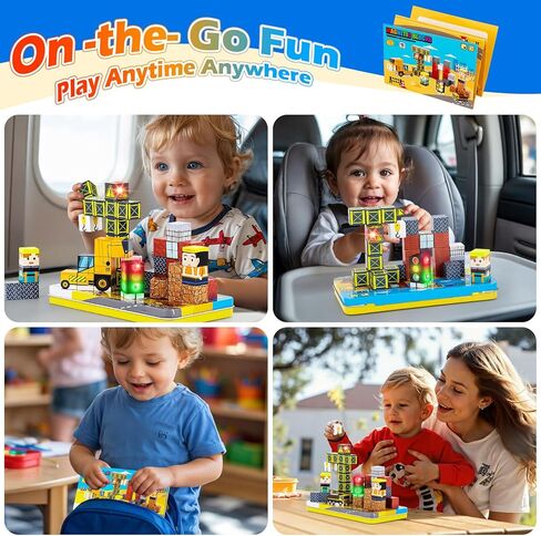 45PCS Magnetic Blocks Travel Toys for Kids with Portable Iron Box, Mini Magnetic Cubes Toys for Airplane & Car Ride STEM Learning Gift Idea for Ages 3+（ Construction Theme） in Saudi Arabia
