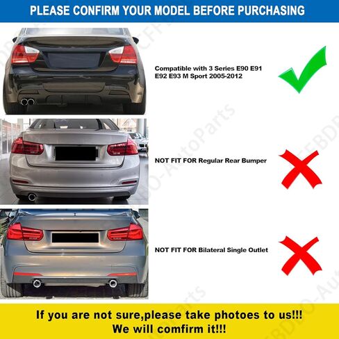 الناشر الخلفي لـ 2005-2012 3 Series E90 E91 E92 E93 M-Sport المصد الخلفي الشفة السفلية، أسود لامع، جانب واحد مزدوج الخارج in Kuwait