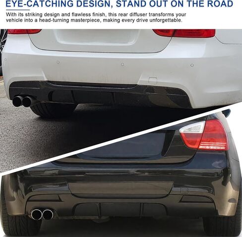 الناشر الخلفي لـ 2005-2012 3 Series E90 E91 E92 E93 M-Sport المصد الخلفي الشفة السفلية، أسود لامع، جانب واحد مزدوج الخارج in Kuwait