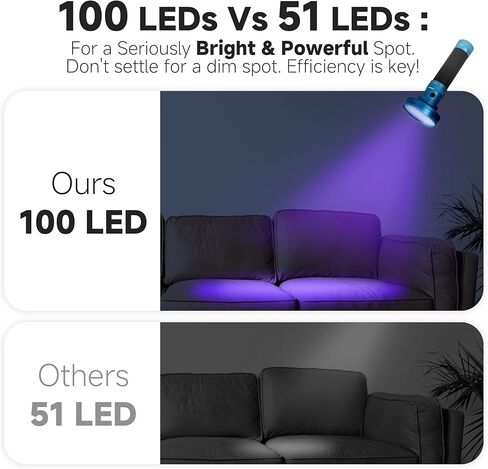 100 مصباح LED للأشعة فوق البنفسجية باللون الرمادي، شعلة محمولة بالأشعة فوق البنفسجية للكشف عن بول الحيوانات الأليفة والبقع والعقارب وبق السرير - مصباح الأشعة فوق البنفسجية عالي الطاقة (البطاريات غير متضمنة) in Kuwait