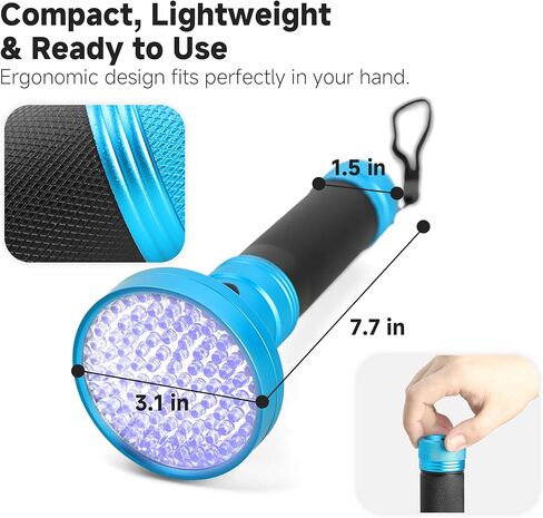 100 مصباح LED للأشعة فوق البنفسجية باللون الرمادي، شعلة محمولة بالأشعة فوق البنفسجية للكشف عن بول الحيوانات الأليفة والبقع والعقارب وبق السرير - مصباح الأشعة فوق البنفسجية عالي الطاقة (البطاريات غير متضمنة) in Kuwait