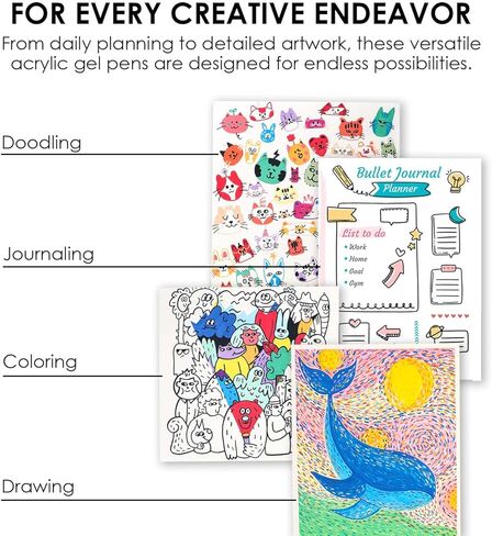 Grabie 12Colors Acrylic Gel Pens&Coloring Book, Medium Point Colored Gel Pens, Acrylic Gel Ink Pen Assorted Colored for Drawing, Note Taking, Bold&Bright Coloring Kit, Set of 12 (Essential Colors) in Saudi Arabia