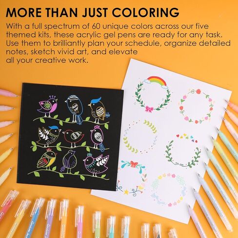 Grabie 12Colors Acrylic Gel Pens&Coloring Book, Medium Point Colored Gel Pens, Acrylic Gel Ink Pen Assorted Colored for Drawing, Note Taking, Bold&Bright Coloring Kit, Set of 12 (Essential Colors) in Saudi Arabia