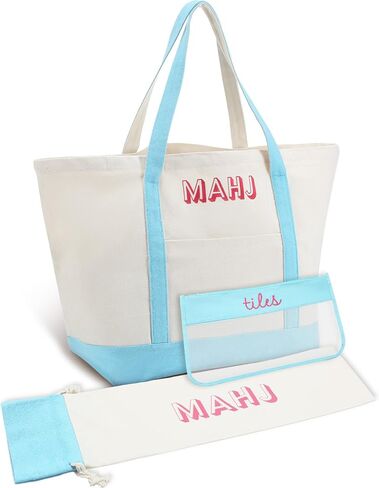 3 Pcs Empty Mahjong Canvas Bag Gift Embroidered American Mahjong Set Incl Tiles Bag and Racks & Pushers Drawstring Bags(White) in Saudi Arabia