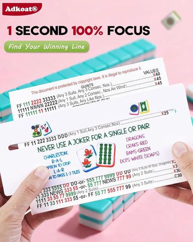 Adkoat® 4PCS Mahjong Line Finder & Mah Jongg Card Line Marker Reader Tracker - Mahj Accessories and Gifts - ADHD Dyslexia Overlays Guided Reading Tool - American Mahjong Rules Printed for Beginner in Saudi Arabia