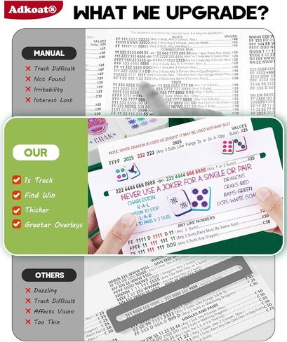 Adkoat® 4PCS Mahjong Line Finder & Mah Jongg Card Line Marker Reader Tracker - Mahj Accessories and Gifts - ADHD Dyslexia Overlays Guided Reading Tool - American Mahjong Rules Printed for Beginner in Saudi Arabia