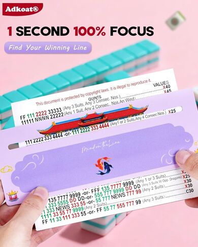 Adkoat® 4PCS Mahjong Line Finder & Mah Jongg Card Line Marker Reader Tracker - Mahj Accessories and Gifts - ADHD Dyslexia Overlays Guided Reading Tool - American Mahjong Rules Printed for Beginner in Saudi Arabia