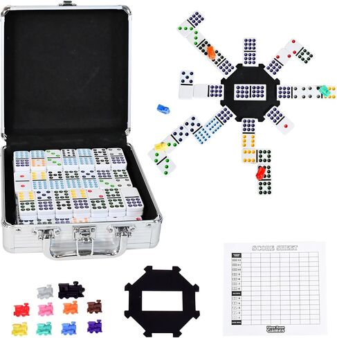 Sunny Days Entertainment Elbow Room Games Mexican Train Dominoes Set – Double 12 Color Dot Dominos Game with Tin Case & Hub for Family Fun in Saudi Arabia
