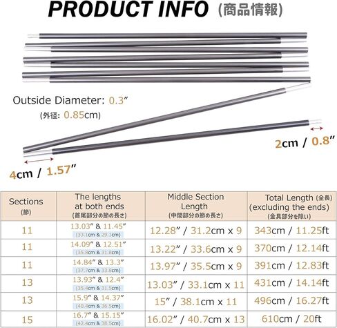 Azarxis Tent Poles Aluminum Tent Rod Replacement Camping Accessories, Multifunction Lightweight Tent Poles Repair Kit, 7001 Series Aircraft-Grade Aluminum in Kuwait