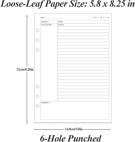 ورق حشو ملاحظات كورنيل لمجلد A5 - ورق إعادة تعبئة ملاحظات كورنيل 6 فتحات، 50 ورقة/100 صفحة، 100 جرامًا للمتر المربع، أبيض، 5.8 بوصة × 8.5 بوصة in Kuwait