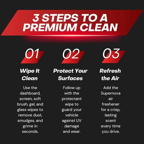 XXL Supernova Car Cleaning Kit | Interior Car Detailing Kit Includes Wipes for Dashboard, Electronic Screens and Glass, Cleaning Gel, Soft Detail Brush, & Supernova Air Freshener in Saudi Arabia
