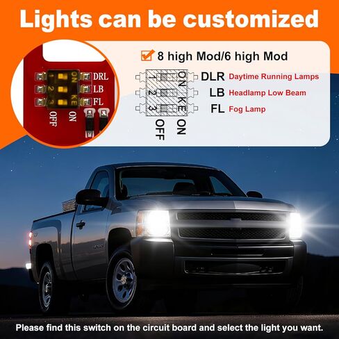 8 high Mod Customizable Fog Lamp Low High Beams and DRL Lamp Compatible with 2003-2007 Chevy Silverado GMC Sierra 1500/2500/3500 in Saudi Arabia