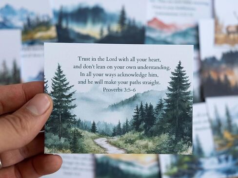 48 Encouraging Scripture Verse Cards with Walnut Wood Stand – 2 Unique Sets: Watercolor Nature & Elegant Black and White – Christian Desktop Bible Verse Affirmations for Daily Inspiration & Gifting in Kuwait