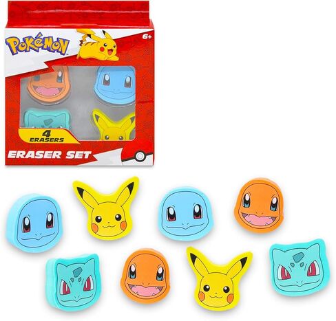 Pokemon Erasers for Kids - Bundle with 8 Erasers Featuring Pikachu, Squirtle, Charmander Plus Stickers & Trading Cards | Pokemon School Supplies Bulk for Kids in Saudi Arabia