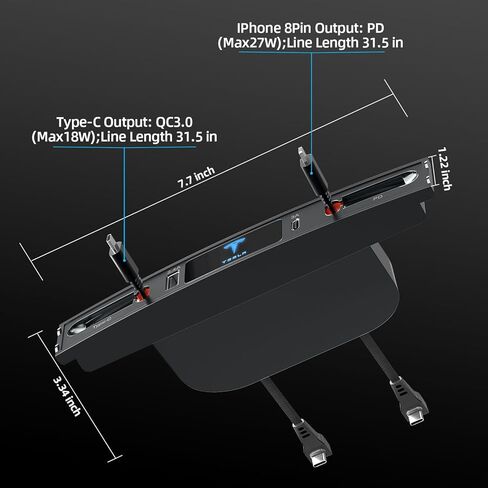 Cewpuno Tesla USB Hub for 2021 2022 2023 Tesla Model 3 Model Y,Retractable Hub Docking Station with Fast Charging Cable Multi Port,Tesla Accessories Docking Station of Center Console for Model 3/Y in Saudi Arabia
