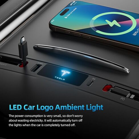 Cewpuno Tesla USB Hub for 2021 2022 2023 Tesla Model 3 Model Y,Retractable Hub Docking Station with Fast Charging Cable Multi Port,Tesla Accessories Docking Station of Center Console for Model 3/Y in Saudi Arabia