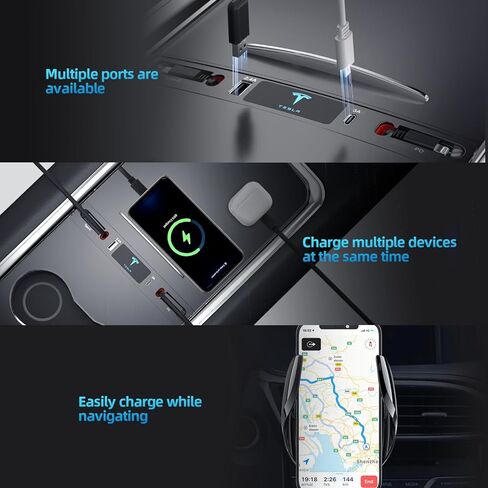 Cewpuno Tesla USB Hub for 2021 2022 2023 Tesla Model 3 Model Y,Retractable Hub Docking Station with Fast Charging Cable Multi Port,Tesla Accessories Docking Station of Center Console for Model 3/Y in Saudi Arabia