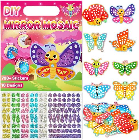 JULEASEL DIY مرآة الفسيفساء الحرفية كيت | 720+ ملصقات ثلاثية الأبعاد | 10 بطاقات فنية على الوجهين لشجرة سانتا وعيد الميلاد | ملصق 2 في 1 + نشاط تلوين | هدايا عيد الميلاد ومستلزمات التخزين للأعمار من 4 إلى 8 سنوات in Kuwait