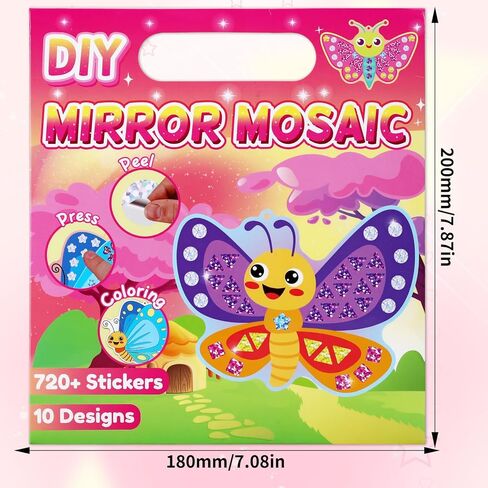 JULEASEL DIY مرآة الفسيفساء الحرفية كيت | 720+ ملصقات ثلاثية الأبعاد | 10 بطاقات فنية على الوجهين لشجرة سانتا وعيد الميلاد | ملصق 2 في 1 + نشاط تلوين | هدايا عيد الميلاد ومستلزمات التخزين للأعمار من 4 إلى 8 سنوات in Kuwait