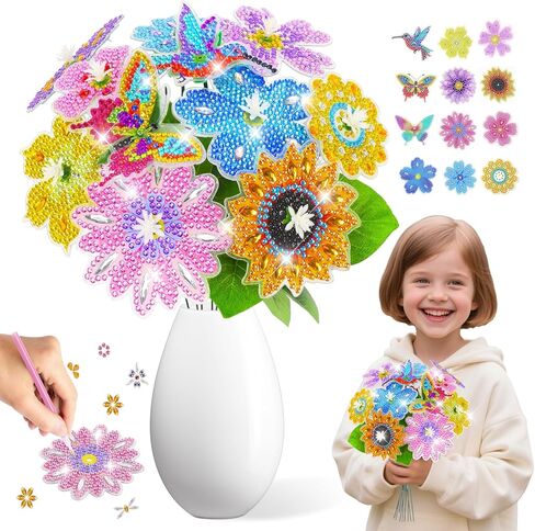 Suzurana Crafts for Girls 8-12- Diamond Art Kit for Kids,GEM Art Flower Bouquet,Diamond Painting Kit with Gem Stickers,DIY Art Craft Gifts for Boys & Girls, Kids Arts and Crafts for 6-12 Years Old in Saudi Arabia
