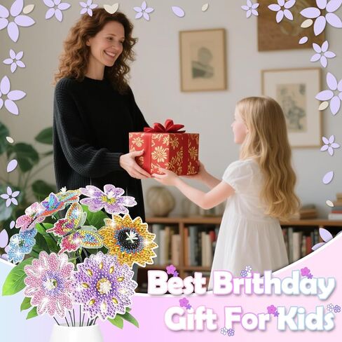 Suzurana Crafts for Girls 8-12- Diamond Art Kit for Kids,GEM Art Flower Bouquet,Diamond Painting Kit with Gem Stickers,DIY Art Craft Gifts for Boys & Girls, Kids Arts and Crafts for 6-12 Years Old in Saudi Arabia