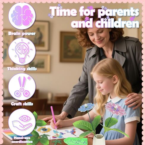 Suzurana Crafts for Girls 8-12- Diamond Art Kit for Kids,GEM Art Flower Bouquet,Diamond Painting Kit with Gem Stickers,DIY Art Craft Gifts for Boys & Girls, Kids Arts and Crafts for 6-12 Years Old in Saudi Arabia