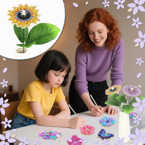 Suzurana Crafts for Girls 8-12- Diamond Art Kit for Kids,GEM Art Flower Bouquet,Diamond Painting Kit with Gem Stickers,DIY Art Craft Gifts for Boys & Girls, Kids Arts and Crafts for 6-12 Years Old in Saudi Arabia