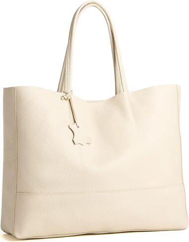 Italian Leather Tote Bag for Women - Large Shoulder Shopper, Fits 16" Laptop, Keychain Holder, Made in Italy in Saudi Arabia