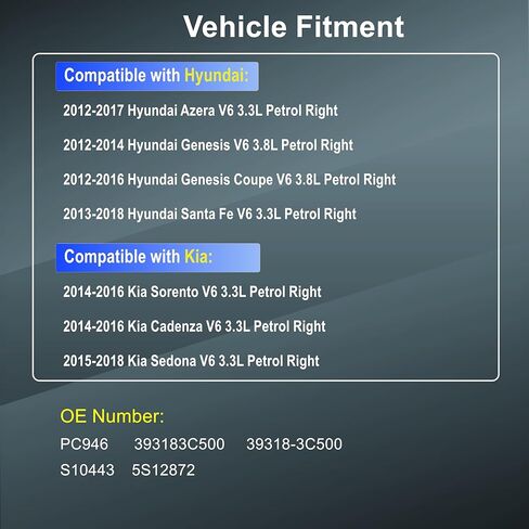393183C500 PC946 مستشعر موضع عمود الحدبات مناسب لـ 2012-2017 Hyundai Azera Genesis Coupe 2013-2018 Hyundai Santa Fe 2014-2016 Kia Sorento Cadenza 2015-2018 Kia Sedona V6 3.3L 3.8L بنزين يمين in Saudi Arabia