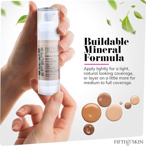 Fifth & Skin: Better’n Ur Skin Liquid Foundation (PORCELAIN) - Natural, Organic, Vegan, Cruelty-Free - Gluten-Free Beauty with Buildable Coverage and Palm-Free Luxury - 1 oz in Saudi Arabia