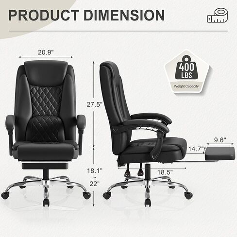 Homall Executive Home Office Chair with Lumbar Support,400lbs Adjustable Ergonomic High Back Office Chair Reclining Managerial Chair for Home Office (Black) in Kuwait
