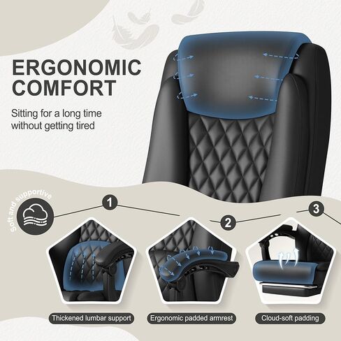 Homall Executive Home Office Chair with Lumbar Support,400lbs Adjustable Ergonomic High Back Office Chair Reclining Managerial Chair for Home Office (Black) in Kuwait
