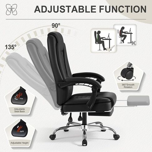Homall Executive Home Office Chair with Lumbar Support,400lbs Adjustable Ergonomic High Back Office Chair Reclining Managerial Chair for Home Office (Black) in Kuwait