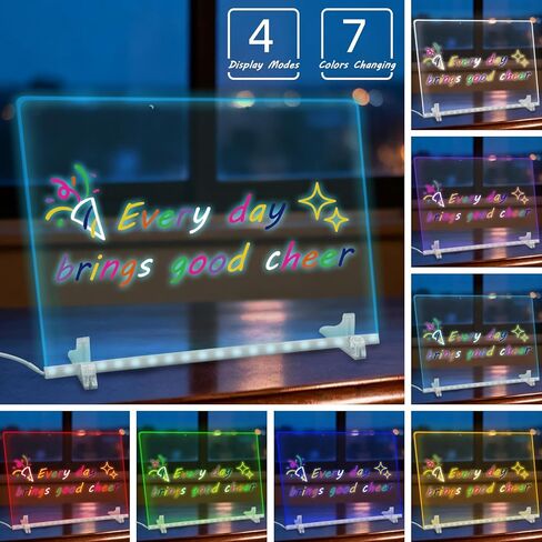 لوحة ملاحظات LED مع 7 ألوان، لوحة رسم LED مقاس 13.7 بوصة × 10 بوصة، لوحة كتابة قابلة للمسح الجاف من الأكريليك المضيء مع 7 علامات، قماش ناعم، سلسلة تعليق، هدية عيد الميلاد وعيد الميلاد in Kuwait