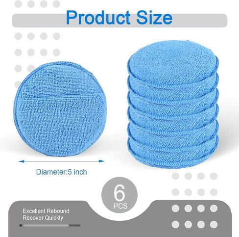 6PCS Wax Applicator Pads, 5" Microfiber Applicator Pad with Finger Pocket, Foam Buffing Pad for Car Detailing & Cleaning in Saudi Arabia