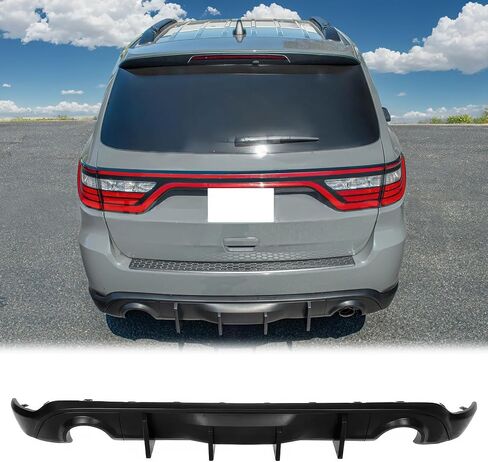 FREEMOTOR802 Rear Diffuser, Compatible with 2011-2025 Dodge Durango, IKON V2 Style PP 5PCS Rear Bumper Molding Shark Fin Valance Spoiler Lower Lip Splitter Dual Tips, Matte Black in Saudi Arabia