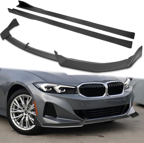 W-POWER، 9 قطع من وصلات الشفة الأمامية والتنورة الجانبية متوافقة مع BMW (G20) 3-Series 330e 330i Base Model 2023 2024 2025، مقسم الشفة الأمامية ABS (مطلي باللون الأسود) in Saudi Arabia