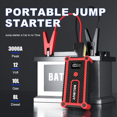 3000A Peak Portable Car Battery Booster Jump Starter Battery Pack – for 12V Vehicles (Up to 6L Gas & 4L Diesel Engines), with USB Ports, LED Light, LCD Display in Kuwait