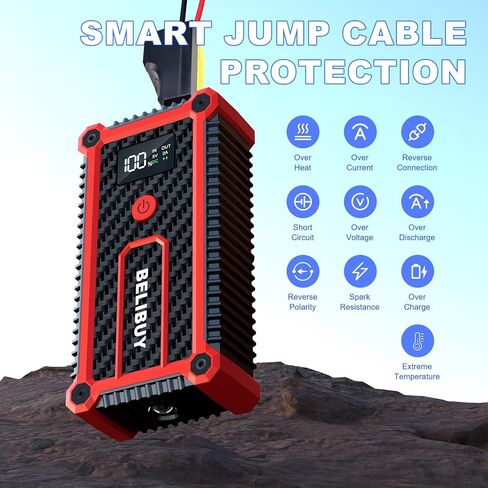 3000A Peak Portable Car Battery Booster Jump Starter Battery Pack – for 12V Vehicles (Up to 6L Gas & 4L Diesel Engines), with USB Ports, LED Light, LCD Display in Kuwait