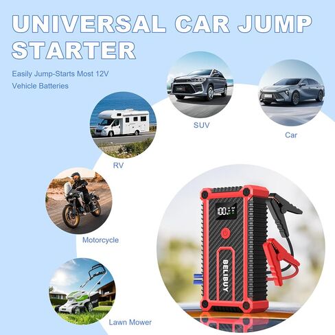 3000A Peak Portable Car Battery Booster Jump Starter Battery Pack – for 12V Vehicles (Up to 6L Gas & 4L Diesel Engines), with USB Ports, LED Light, LCD Display in Kuwait