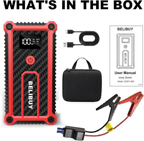 3000A Peak Portable Car Battery Booster Jump Starter Battery Pack – for 12V Vehicles (Up to 6L Gas & 4L Diesel Engines), with USB Ports, LED Light, LCD Display in Kuwait