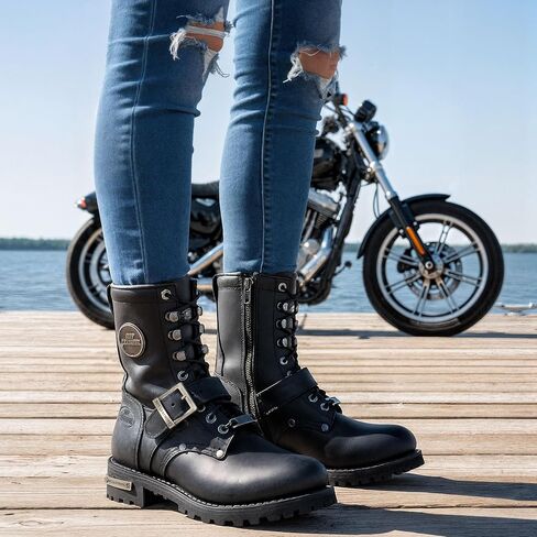 Hot Leathers BTL1001-GROUP حذاء جلدي للسيدات بطول 7 بوصات مع إبزيم - أسود - 10 in Saudi Arabia