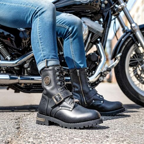 Hot Leathers BTL1001-GROUP حذاء جلدي للسيدات بطول 7 بوصات مع إبزيم - أسود - 10 in Saudi Arabia