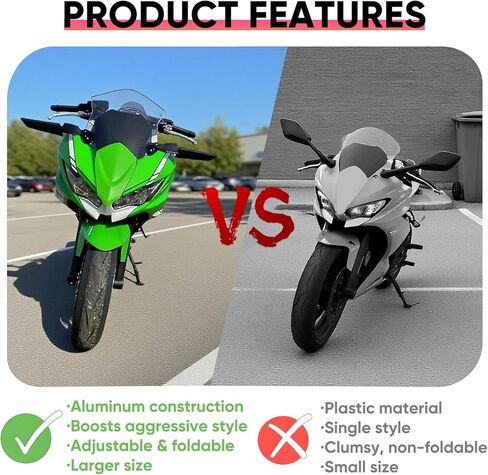 Motorcycle Mirrors Large Size Stealth Wind Wing Side Fit For 2025 Kawasaki Ninja 650/500/400/300,ZX6R/ZX10R/ZX4RR/ZX14R & Suzuki GSXR 1000/600/750 in Saudi Arabia