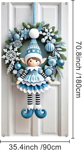 IVN Snow Friends Group شريط أحمر غطاء باب أخضر لتزيين 71 × 35 في لافتة العطلات، خلفية صورة مشرقة وودية للاستخدام الداخلي والخارجي لديكورات حفلات الباب الأمامي in Kuwait