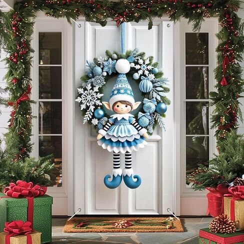 IVN Snow Friends Group شريط أحمر غطاء باب أخضر لتزيين 71 × 35 في لافتة العطلات، خلفية صورة مشرقة وودية للاستخدام الداخلي والخارجي لديكورات حفلات الباب الأمامي in Kuwait