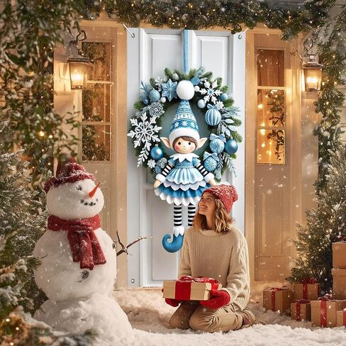IVN Snow Friends Group شريط أحمر غطاء باب أخضر لتزيين 71 × 35 في لافتة العطلات، خلفية صورة مشرقة وودية للاستخدام الداخلي والخارجي لديكورات حفلات الباب الأمامي in Kuwait